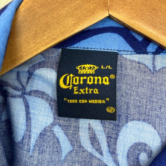 Vintage Corona Extra Beer Print Rayon Hawaiian Style Button Down Shirt - Picture 9 of 12
